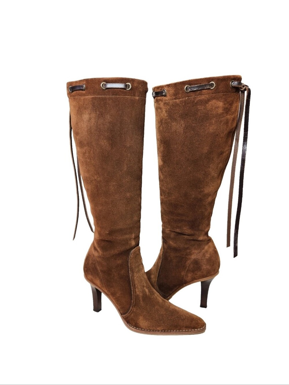 COACH Bella Tall Riding Boots Made In Italy Sz 9.5 Zip Brown Suede Tasseled